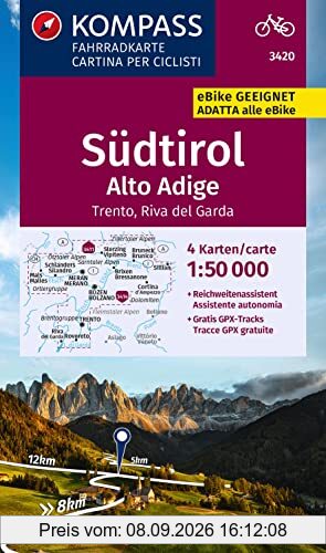 KOMPASS Fahrradkarte 3420 Südtirol - Alto Adige, Trento / Riva del Garda 1:50000 (4 Karten im Set): Fahrrad- und Mountainbikekarte (KOMPASS-Fahrradkarten International, Band 3420)
