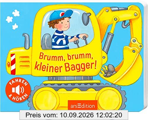 Brumm, brumm, kleiner Bagger!: Fahren und hören | Erstes Soundfahrzeugebuch mit drehbaren Rädern für Kinder ab 12 Monaten