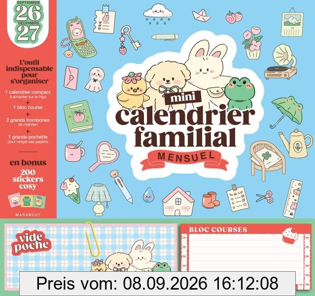 Mini calendrier familial mensuel : l'outil indispensable pour s'organiser : septembre 2026-décembre 2027