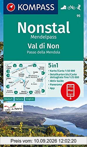 KOMPASS Wanderkarte Nonstal, Mendelpass, Val di Non, Passo della Mendola: 5in1 Wanderkarte 1:50000 mit Aktiv Guide, Detailkarten und Panorama ... in der KOMPASS-App. Fahrradfahren. Skitouren.