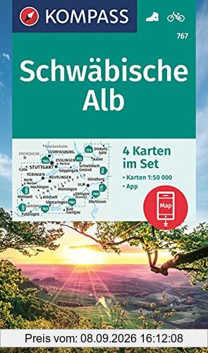 KOMPASS Wanderkarte 767 Schwäbische Alb: 4 Wanderkarten 1:50000 im Set inklusive Karte zur offline Verwendung in der KOMPASS-App. Fahrradfahren. (KOMPASS-Wanderkarten, Band 767)