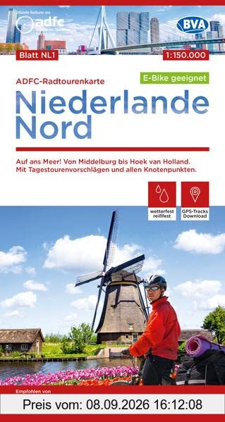 ADFC-Radtourenkarte NL 1 Niederlande Nord 1:150.000, reiß- und wetterfest, E-Bike geeignet, GPS-Tracks Download, mit Knotenpunkten, mit Bett+Bike ... und Friesland (ADFC-Radtourenkarte 1:150.000)