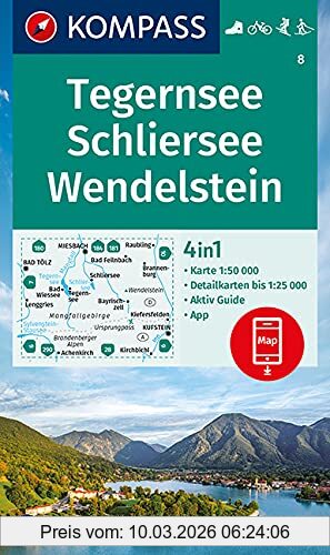 Kompass-Karten GmbH Kompass Wanderkarte Tegernsee, Schliersee, Wendelstein, 4in1 Wanderkarte 1, 50000 Mit Aktiv Guide Und Detailkarten Inklusive Karte Zur Offline ...
