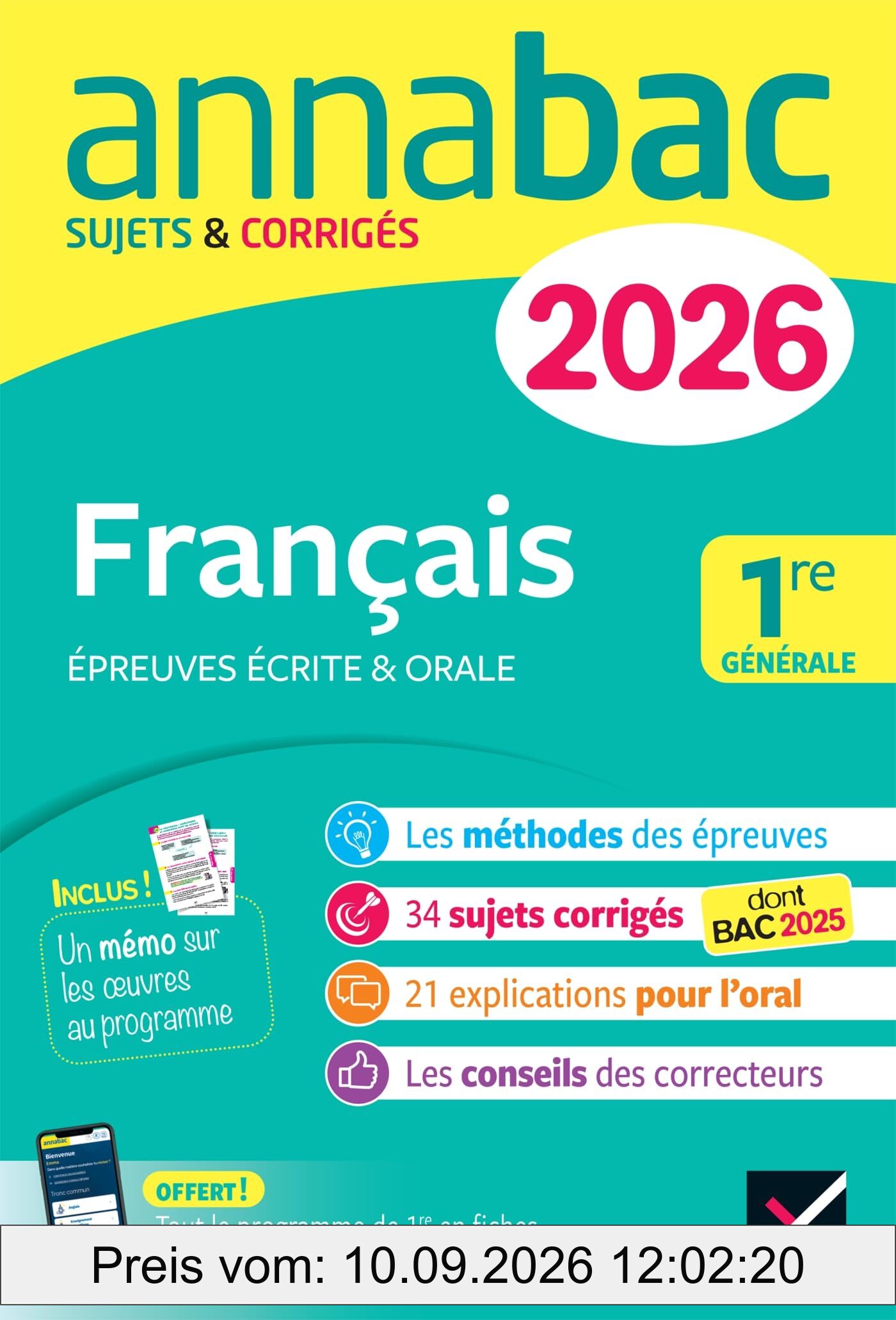 Français 1re générale : épreuves écrite & orale : sujets & corrigés 2026