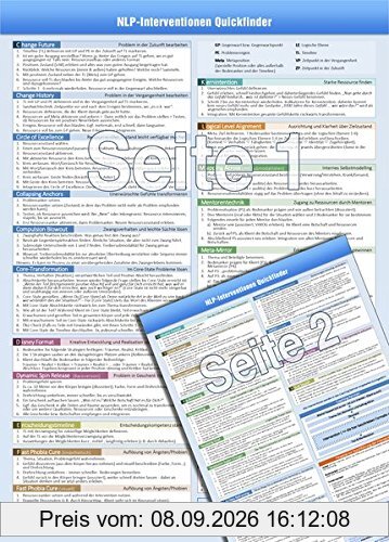 NLP INTERVENTIONEN QUICKFINDER (2016) - Schritt-für-Schritt Kurzanleitungen von 33 NLP Interventionen auf einer praktischen Schnellübersicht: [DINA4 - laminiert] - Für jeden NLP Zauberlehrling