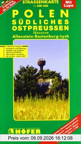 Höfer Straßenkarten, Polen, Südliches Ostpreußen: Masuren. Allenstein, Rastenburg, Lyck. (PL 010). Mit separatem Ortsnamenverzeichnis und ... Zweisprachige Ausgabe polnisch - deutsch