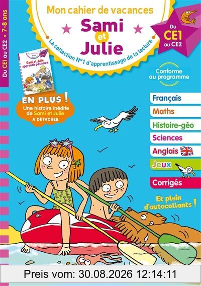 Sami et Julie : mon cahier de vacances, du CE1 au CE2, 7-8 ans