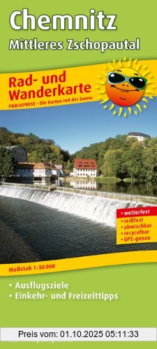 Rad- und Wanderkarte Chemnitz, Mittleres Zschopautal: Mit Ausflugszielen, Einkehr- & Freizeittipps, wetterfest, reißfest, abwischbar, GPS-genau. 1:50000