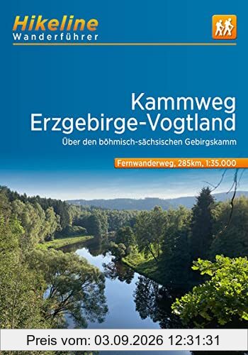 Fernwanderweg Kammweg • Erzgebirge-Vogtland: Über den böhmisch-sächsischen Gebirgskamm, 1:35.000, 285 km, GPS-Tracks Download, Live-Update (Hikeline /Wanderführer)