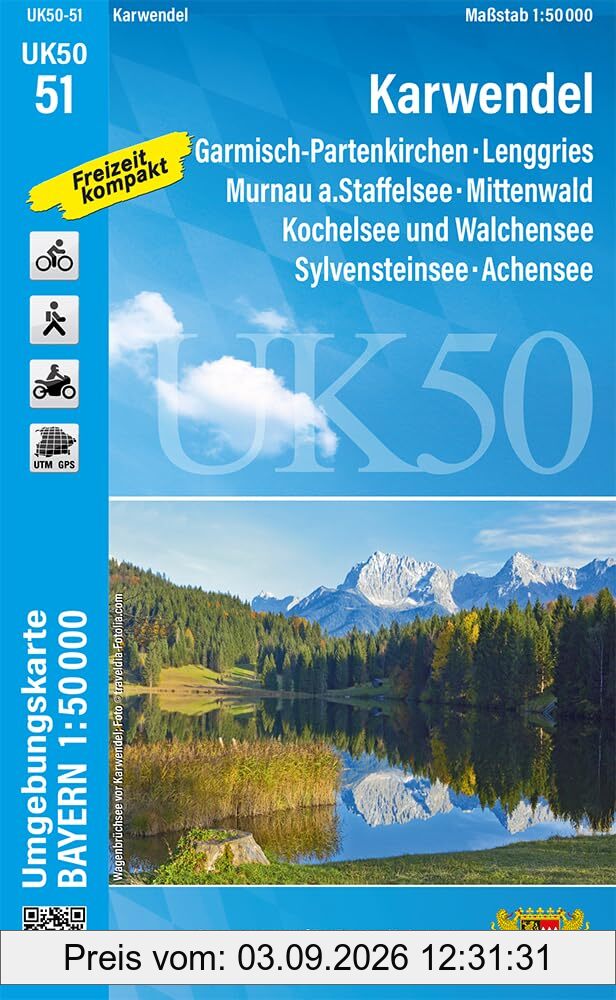UK50-51 Karwendel: Garmisch-Partenkirchen, Lenggries, Murnau a.Staffelsee, Mittenwald, Kochelsee und Walchensee, Sylvensteinsee, Achensee (UK50 ... Karte Freizeitkarte Wanderkarte)