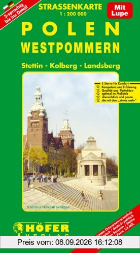 Höfer Straßenkarten, Polen, Westpommern: Stettin, Kolberg, Landsberg. Mit separatem Ortsnamenverzeichnis und Innenstadtplan von Stettin