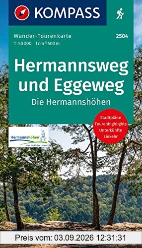 KOMPASS Wander-Tourenkarte Hermannsweg und Eggeweg, Die Hermannshöhen 1:50.000: Leporello Karte, reiß- und wetterfest