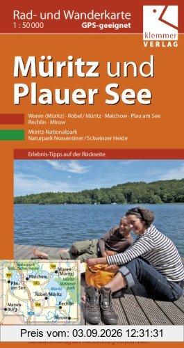 Rad- und Wanderkarte Müritz und Plauer See: Maßstab 1:50.000, GPS-geeignet, Erlebnis-Tipps auf der Rückseite
