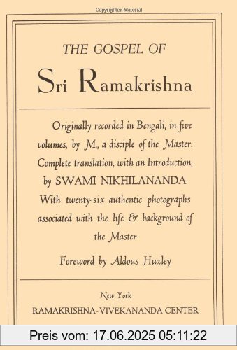 Binding : Gebundene Ausgabe, Edition : Reissue, Label : Ramakrishna-Vivekananda Center, N.Y., Publisher : Ramakrishna-Vivekananda Center, N.Y., NumberOfItems : 1, PackageQuantity : 1, medium : Gebundene Ausgabe, numberOfPages : 1062, publicationDate : 1985-06-01, translators : Swami Nikhilananda, languages : english, ISBN : 0911206019