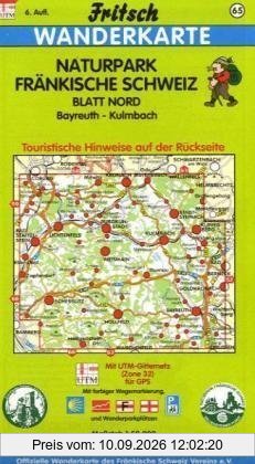 Fritsch Karten, Nr.65, Naturpark Fränkische Schweiz, Blatt Nord: Bayreuth - Kulmbach. Touristische Hinweise auf der Rückseite. Mit farbiger ... Langlaufloipen und Radwanderwegen