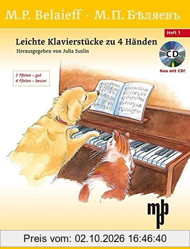Leichte Klavierstücke zu 4 Händen: 2 Pfoten - gut/4 Pfoten - besser. Band 1. Klavier 4-händig. Ausgabe mit CD.