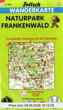 Fritsch Karten, Nr.51, Naturpark Frankenwald: 1 : 50 000. Touristische Hinweise auf der Rückseite. Mit farbiger Wegemarkierung, Wanderparkplätzen, Langlaufloipen und Radwanderwegen