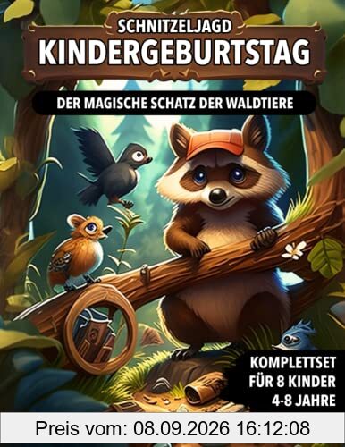 Schnitzeljagd Kindergeburtstag Waldtiere: Schatzsuche von 4 bis zu 8 Jahre Kinder - Komplettset mit Schatzkarte, Rätseln, Einladungen, Urkunden und vieles mehr!