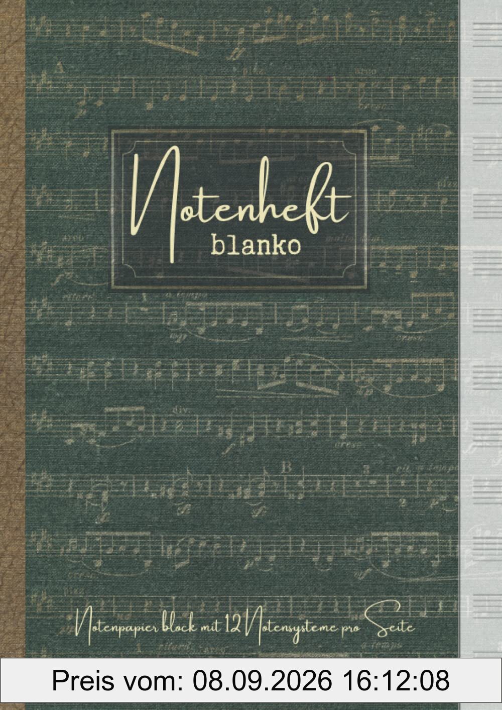 Notenheft blanko - Notenpapier block mit 12 Notensysteme pro Seite: Leere Notenblätter A4 mit viel Platz und großen Dauben | 110 Seiten Notenlinien Heft, 90 g/m²