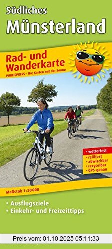 Südliches Münsterland: Rad- und Wanderkarte mit Ausflugszielen, Einkehr- & Freizeittipps, wetterfest, reißfest, abwischbar, GPS-genau. 1:50000