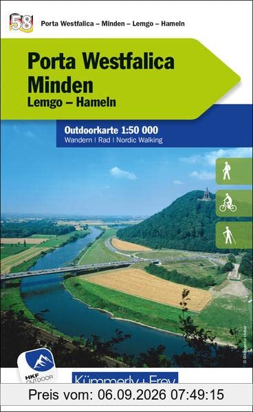 Porta Westfalica - Minden Nr. 58 Outdoorkarte Deutschland 1:50 000: Lemgo, Hameln, water resistant, free Download mit HKF Outdoor App (Kümmerly+Frey Outdoorkarten Deutschland)