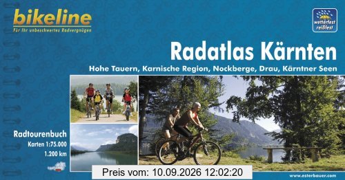 bikeline Radtourenbuch, Radatlas Kärnten; Hohe Tauern, Karnische Region, Nockberge, Drau, Kärntner Seen, wetterfest/reißfest