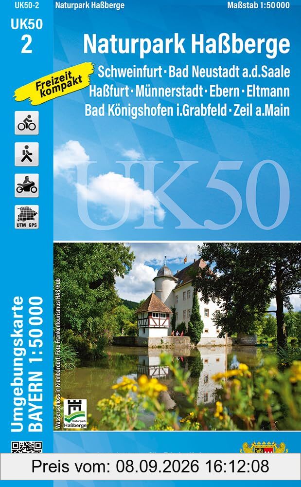 UK50-2 Naturpark Haßberge: Schweinfurt, Bad Neustadt a.d.Saale, Haßfurt, Münnerstadt, Ebern, Eltmann, Bad Königshofen i.Grabfeld, Zeil a.Main (UK50 ... Karte Freizeitkarte Wanderkarte)