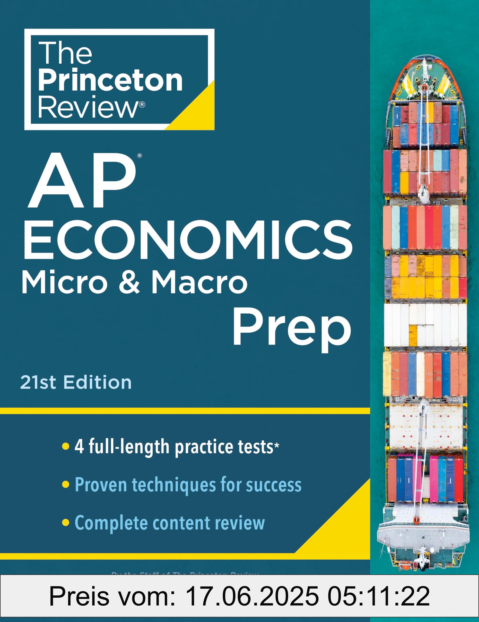 Binding : paperback, Edition : 21, Label : Princeton Review AP Economics Micro & Macro Prep, 21st Edition : 4 Practice Tests + Complete Content Review + Strategies & Techniques (College Test Preparation), medium : paperback, numberOfPages : 352, publicationDate : 2023-08-01, releaseDate : 2023-08-01, languages : english, ISBN : 0593516796