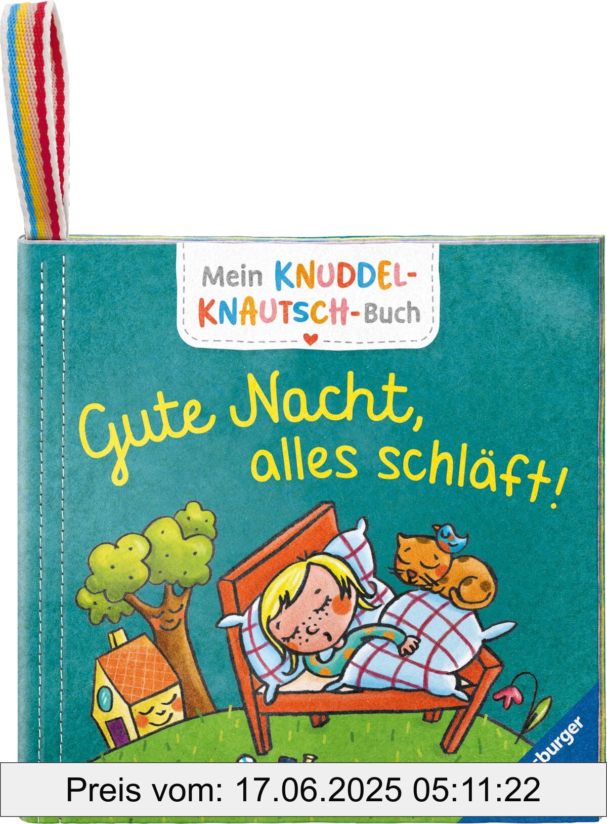 Brand : Ravensburger, Binding : rag_book, Edition : 1, Label : Mein Knuddel-Knautsch-Buch : Gute Nacht; weiches Stoffbuch, waschbares Badebuch, Babyspielzeug ab 6 Monate, Format : touch_and_feel, medium : rag_book, numberOfPages : 10, publicationDate : 2024-07-01, languages : german, ISBN : 3473420913
