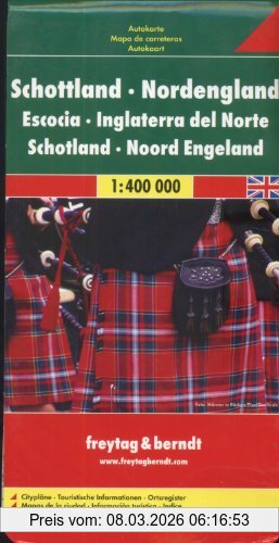 Freytag-Berndt und Artaria Kg Freytag Berndt Autokarten, Schottland-Nordengland - Maßstab 1, 400 000, Scotland, Nothern England. Citypläne. Ortsregister Mit Postleitzahlen.