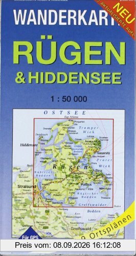 RÃ1/4gen & Hiddensee 1 : 50 000 Wanderkarte: Mit Stralsund. Mit Ortsplänen von Baabe, Bergen, Binz, Garz, Göhren, Putbus, Sassnitz, Sellin, Thiessow. FÃ1/4r GPS mit UTM-Gitter