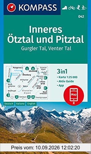 KOMPASS Wanderkarte Inneres Ötztal und Pitztal, Gurgler Tal, Venter Tal: 3in1 Wanderkarte 1:25000 mit Aktiv Guide inklusive Karte zur offline ... Langlaufen. (KOMPASS-Wanderkarten, Band 42)