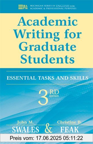 Binding : Taschenbuch, Edition : 0003, Label : Univ of Michigan Pr, Publisher : Univ of Michigan Pr, NumberOfItems : 1, PackageQuantity : 1, medium : Taschenbuch, numberOfPages : 418, publicationDate : 2012-07-15, authors : Swales, John M., Feak, Christine B., languages : english, ISBN : 0472034758