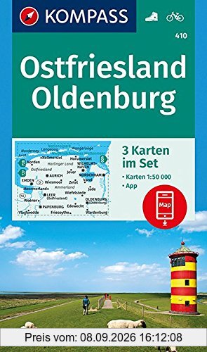 Ostfriesland, Oldenburg: 3 Wanderkarten 1:50000 im Set inklusive Karte zur offline Verwendung in der KOMPASS-App. Fahrradfahren. (KOMPASS-Wanderkarten, Band 410)