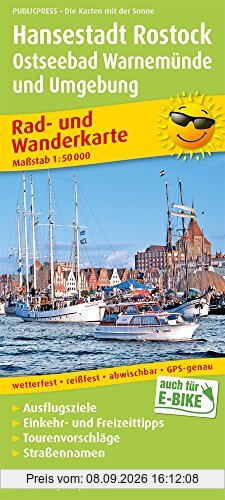 Hansestadt Rostock, Ostseebad Warnemünde: Rad- und Wanderkarte mit Ausflugszielen, Einkehr- & Freizeittipps, wetterfest, reissfest, abwischbar, GPS-genau. 1:50000 (Rad- und Wanderkarte / RuWK)