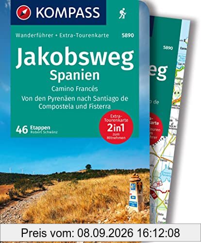 KOMPASS Wanderführer Jakobsweg Spanien, Camino Francés. Von den Pyrenäen nach Santiago de Compostela und Fisterra, 60 Etappen: mit Extra-Tourenkarte, GPX-Daten zum Download