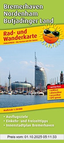 Rad- und Wanderkarte Bremerhaven - Nordenham - Butjadinger Land: mit Ausflugszielen, Einkehr- & Freizeittipps, wetterfest, reissfest, abwischbar, GPS-genau. 1:50000