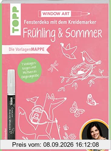 Vorlagenmappe Fensterdeko mit dem Kreidemarker - Frühling & Sommer. Inkl. Original Kreidemarker von KREUL: Anleitungsheft, 7 Vorlagenbogen mit Motiven in Originalgröße + sämtliche Motive als Download