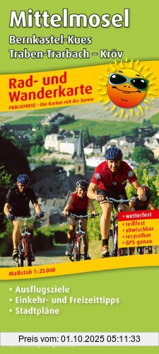 Rad- und Wanderkarte Mittelmosel, Bernkastel-Kues - Traben-Trarbach - Kröv: Mit Ausflugszielen, Einkehr- & Freizeittipps und Stadtplänen, wetterfest, ... wetterfest, reissfest, abwischbar