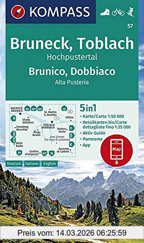 Kompass-Karten GmbH Kompass Wanderkarte Bruneck, Toblach, Hochpustertal, Brunico, Dobbiaco, Alta Pusteria, 5in1 Wanderkarte 1, 50000 Mit Aktiv Guide, Detailkarten Und