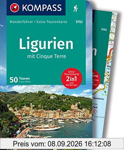 KOMPASS Wanderführer 5752 Ligurien mit Cinque Terre, 50 Touren: Wanderführer mit Extra-Tourenkarte 1:50.000, GPX-Daten zum Download.