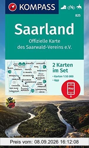 KOMPASS Wanderkarten-Set 825 Saarland, Offizielle Karte des Saarwald-Vereins e.V. (2 Karten) 1:50.000: inklusive Karte zur offline Verwendung in der KOMPASS-App. Fahrradfahren. Reiten.