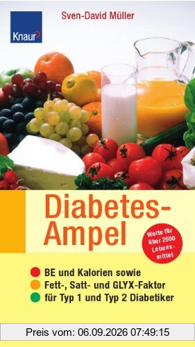 Diabetes-Ampel: BE und Kalorien sowie Fett-, Satt- und GLYX-Faktor für Typ 1 und Typ 2. Werte für über 2500 Lebensmittel