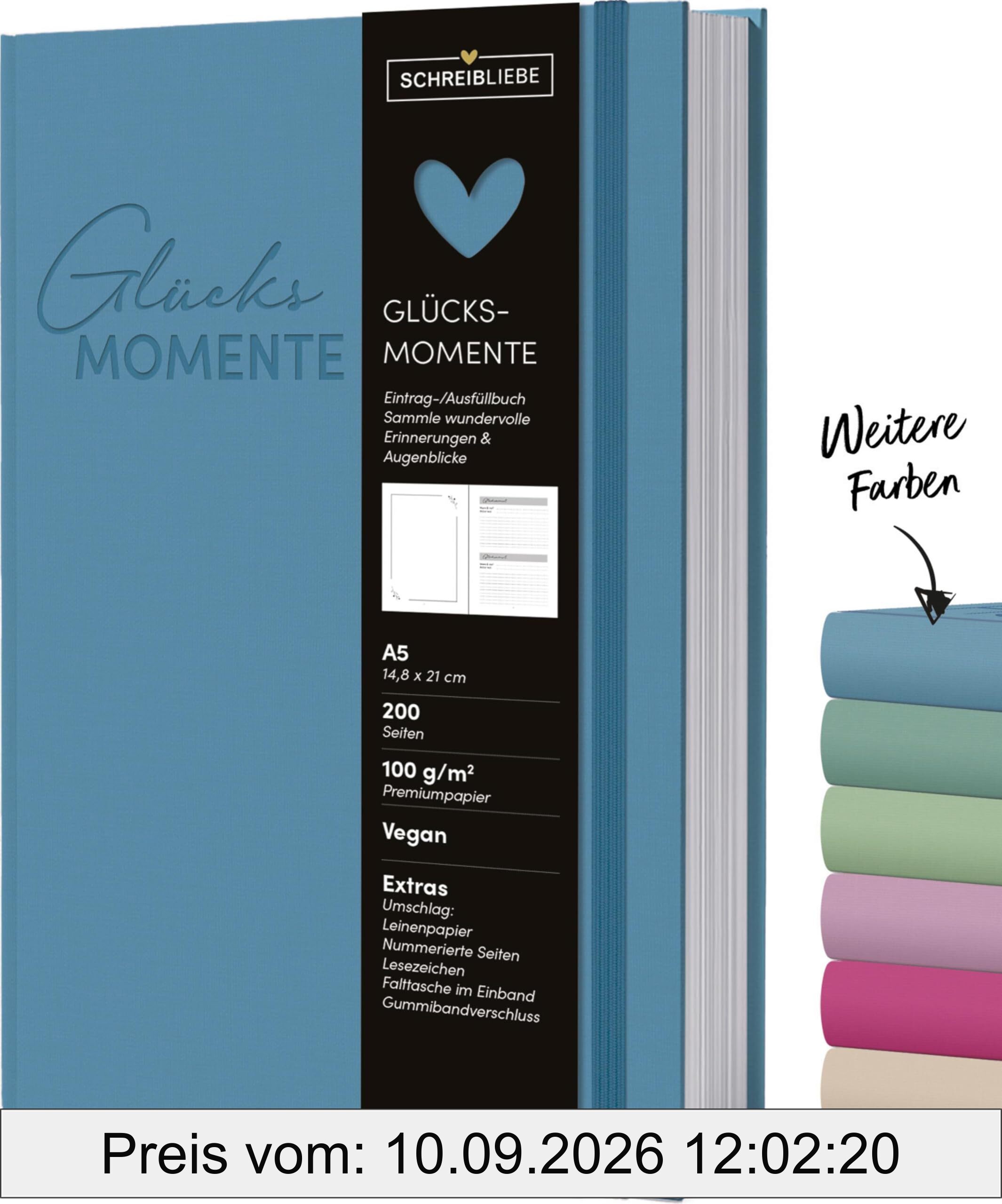 Glücksmomente Aqua: Notizbuch A5, liniert, Ausfüllbuch mit Lesebändchen, Zetteltasche und Gummiband, 200 Seiten - SchreibLiebe
