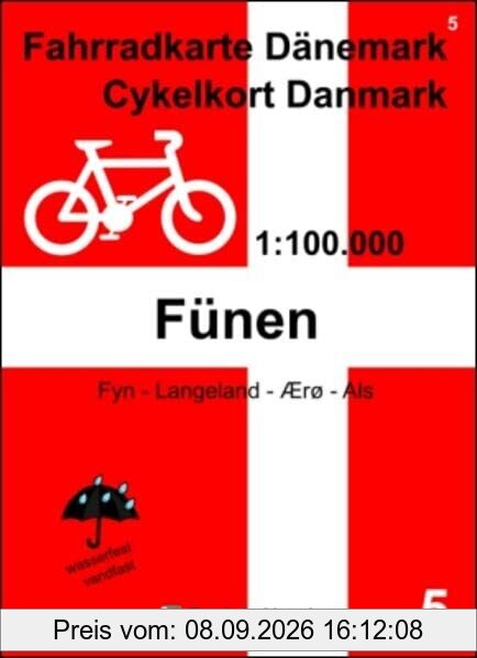 5 Fahrradkarte Dänemark / Cykelkort Danmark 1:100.000 - Fünen: Fyn - Langeland - Ærø - Als, wasserfest / vandfast (Fahrradkarte Dänemark / Cykelkort Danmark 1:100.000: wasserfest / vandfast)
