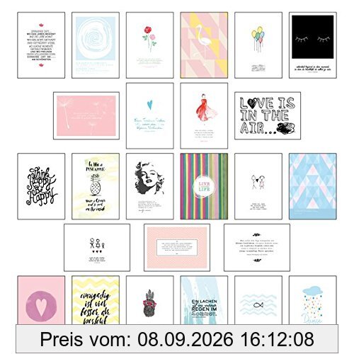 Postkarten Set - Postkarten Sprüche mit 25 hochwertigen versch. liebevollen Motiven und wunderschönen Sprüchen und Zitaten