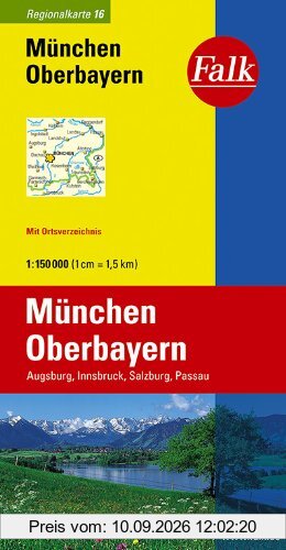 Falk Regionalkarte München - Oberbayern 1:150 000 Augsburg, Innsbruck, Salzburg, Passau