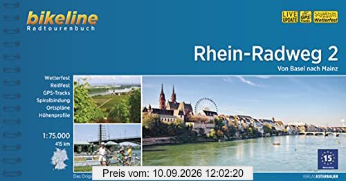 Rhein-Radweg / Rhein-Radweg Teil 2: Von Basel nach Mainz, 1:75:000, 415 km, wetterfest/reißfest, GPS-Tracks Download, LiveUpdate