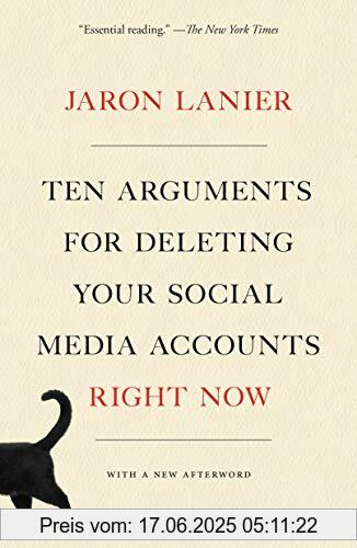 Binding : Taschenbuch, Edition : Reprint, Label : PICADOR, Publisher : PICADOR, NumberOfItems : 1, medium : Taschenbuch, numberOfPages : 176, publicationDate : 2019-08-27, releaseDate : 2019-08-27, authors : Jaron Lanier, ISBN : 1250239087