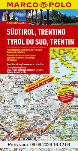 MARCO POLO Karte Südtirol, Trentino 1:200.000: Mit landschaftlich schönen Strecken und Sehenswürdigkeiten / Übersichtskarte zum Ausklappen / ... Ortsregister / 5 Citypläne (Marco Polo Maps)